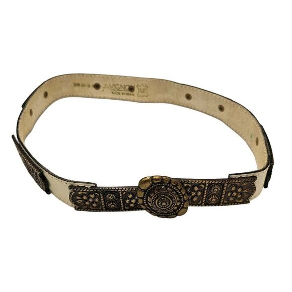 Avignon Leather Belt Womens Size Small Luxury Designer White Boho Western - Picture 9 of 11